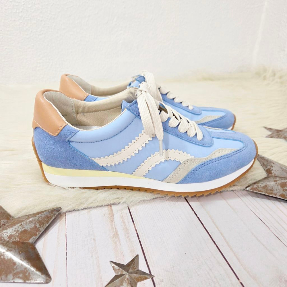 Dolce Vita Emely sneakers light pastel blue suede tan yellow women's Size 7 New - Picture 3 of 6